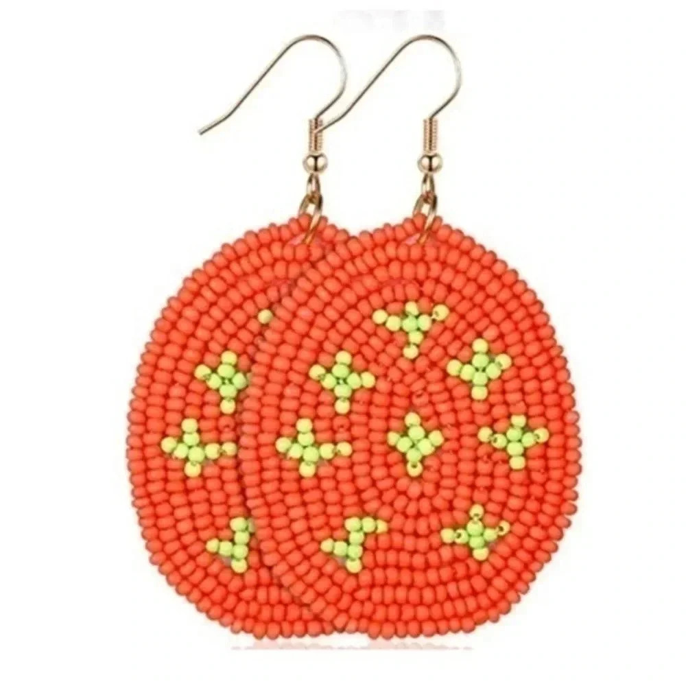 Orange & Yellow Easter Eggs Handmade Beaded Spring Drop Earrings NWT
